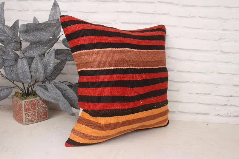 Chair Pillow Sham, Kilim Pillow Cover, Pillow, Ethnical Kilim Rug Pillow, 20x20 Red Pillow Cover, Pillow for Couch - 3