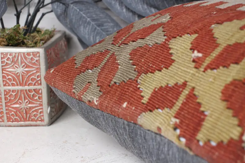 Yoga Pillow Sham, Kilim Pillow, 12x24 Red Pillow Case, Pastel Pillow Cover, Handmade Kilim Cushion, Pillow Case, Turkish Pillow - 7