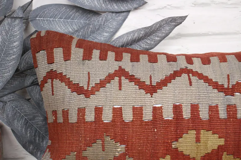 Yoga Pillow Sham, Kilim Pillow, 12x24 Red Pillow Case, Pastel Pillow Cover, Handmade Kilim Cushion, Pillow Case, Turkish Pillow - 2