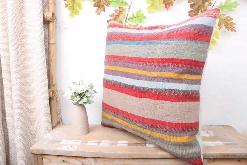Pillow for Couch, 20x20 Red Cushion Case, Turkish Kilim Pillow, Traditional Pillow Case, Pillow Cover, Pet Cushion, Pillow for Sofa - 4