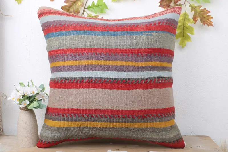 Pillow for Couch, 20x20 Red Cushion Case, Turkish Kilim Pillow, Traditional Pillow Case, Pillow Cover, Pet Cushion, Pillow for Sofa - 2