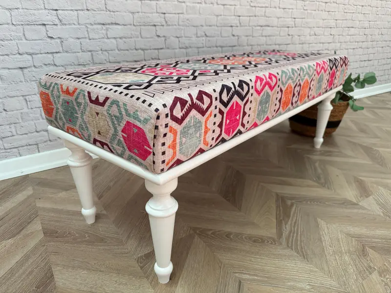 Modüler Mavi & Pembe Osmanlı Seti, Kilimden Esinlenen Yün Karışımlı Osmanlı