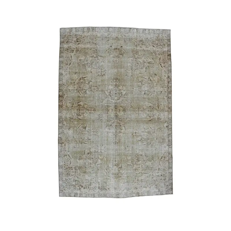 6.9x10.2 ft Oushak Rug, Vintage Turkish Rug, Gray Brown Floral Rug - 1