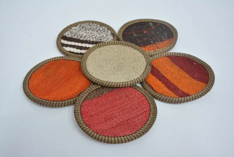 Posavasos de rayas rojas y naranjas, posavasos de alfombras turcas étnicas únicas