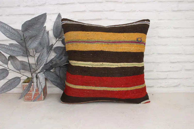 Bohemian Cushion Pillow Case, Home Decor Pillow, 20x20 Yellow Pillow Case, Pillow Cover, Handmade Kilim Cushion, Kilim Pillow - 1