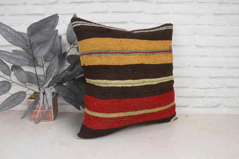 Bohemian Cushion Pillow Case, Home Decor Pillow, 20x20 Yellow Pillow Case, Pillow Cover, Handmade Kilim Cushion, Kilim Pillow - 3