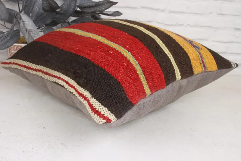Bohemian Cushion Pillow Case, Home Decor Pillow, 20x20 Yellow Pillow Case, Pillow Cover, Handmade Kilim Cushion, Kilim Pillow - 6