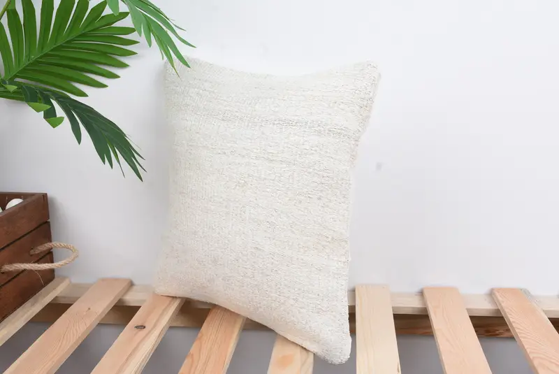 Accent Throw Pillow, Vintage Pillow, Pillow Case, Boho Pillow Sham Cover, 12x12 White Pillow Sham, Ethnical Kilim Rug Pillow, Farmhouse Pillow Sham - 5