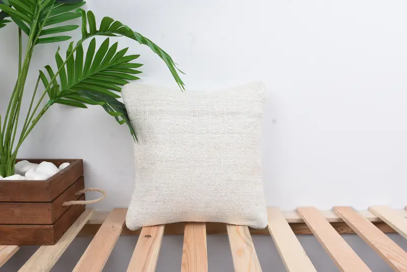 Accent Throw Pillow, Vintage Pillow, Pillow Case, Boho Pillow Sham Cover, 12x12 White Pillow Sham, Ethnical Kilim Rug Pillow, Farmhouse Pillow Sham - 1