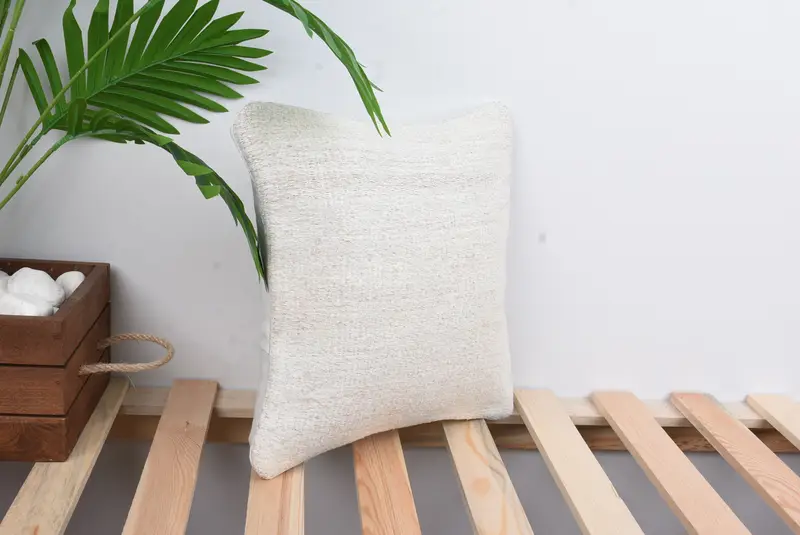 Accent Throw Pillow, Vintage Pillow, Pillow Case, Boho Pillow Sham Cover, 12x12 White Pillow Sham, Ethnical Kilim Rug Pillow, Farmhouse Pillow Sham - 4