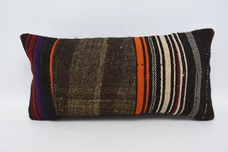 Throw Antique Art Deco Pillow Sham, Brown 12x24 inch Striped Rectangle Cushion - 1