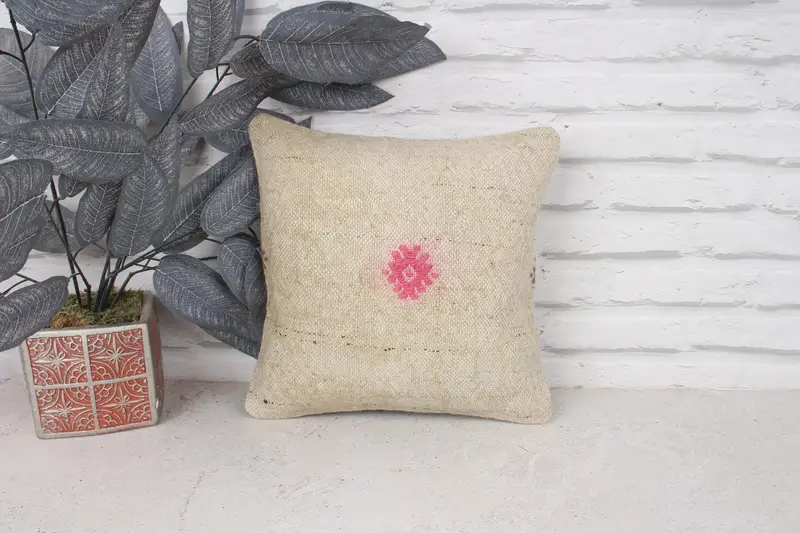 Pillow Cover, Southwestern Cushion, Pillow for Couch, Kilim Cushion Sham, 12x12 Beige Cushion Case, Handwoven Cushion, Interior Designer Pillow - 1