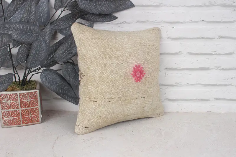 Pillow Cover, Southwestern Cushion, Pillow for Couch, Kilim Cushion Sham, 12x12 Beige Cushion Case, Handwoven Cushion, Interior Designer Pillow - 3