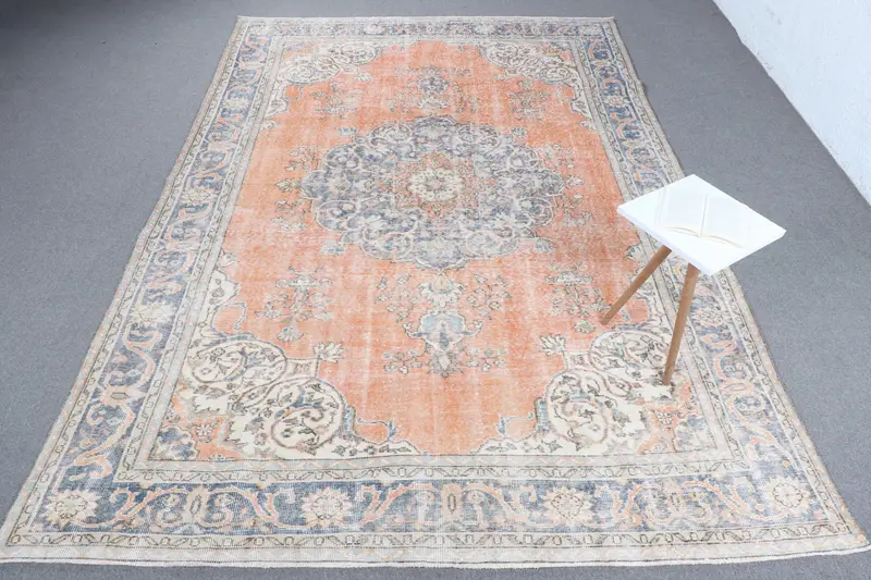 Handmade Orange & Blue Animal Print Rug, 0,6x10,6 ft