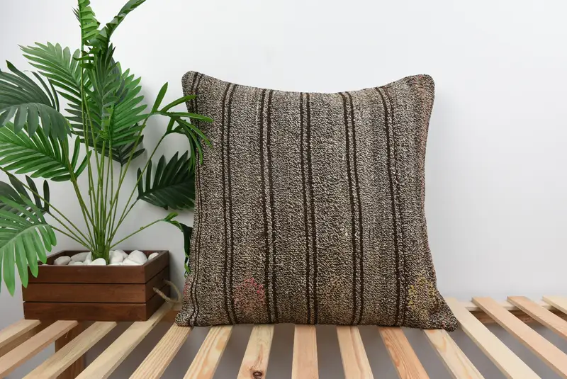 Handwoven Pillow Sham, Kilim Pillow, Pillow, Oriental Pillow Case, Boho Pillow, Interior Designer Pillow, 24x24 Brown Cushion Case - 1