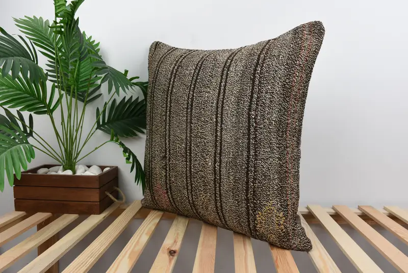 Handwoven Pillow Sham, Kilim Pillow, Pillow, Oriental Pillow Case, Boho Pillow, Interior Designer Pillow, 24x24 Brown Cushion Case - 6