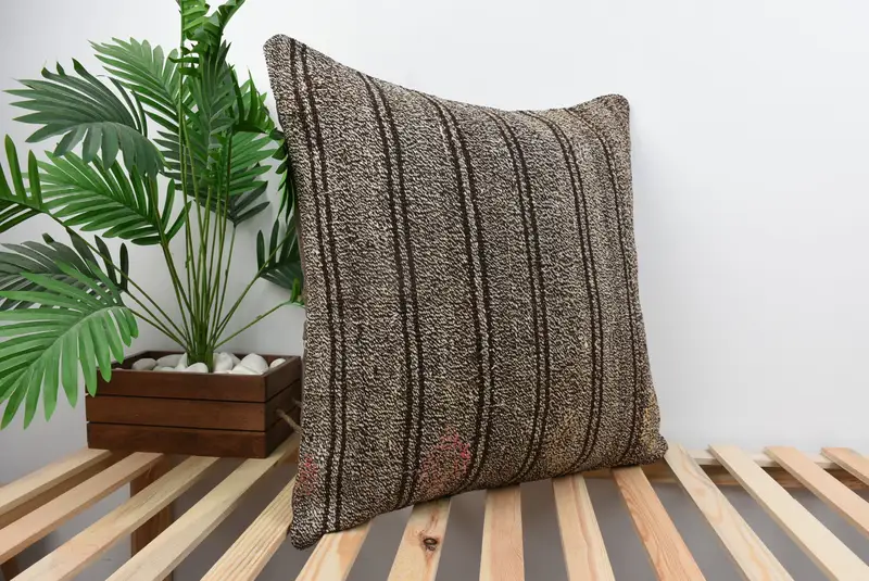 Handwoven Pillow Sham, Kilim Pillow, Pillow, Oriental Pillow Case, Boho Pillow, Interior Designer Pillow, 24x24 Brown Cushion Case - 4