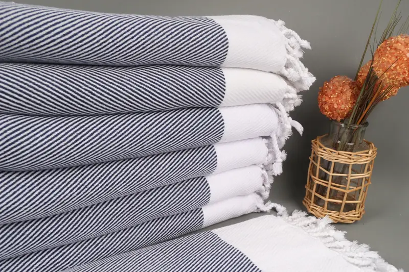 Beach Towel Turkish Cotton Navy Stripes, 40x71 Inches