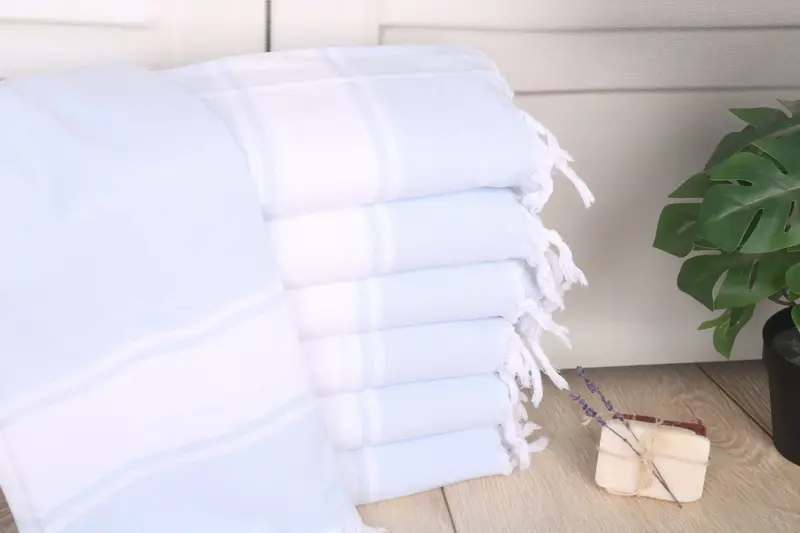 Beach Towel Personalized Turkish Cotton Baby Blue Stripes, 70x40 Inches