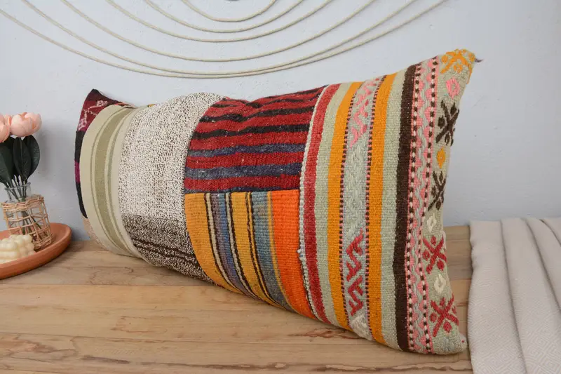 Cushion Cover, Interior Designer Pillow, Antique Pillows, Floor Pillow Cover, Kilim Pillow Cover, 16x36 Beige Pillow, Decorative Throw Pillow - 4
