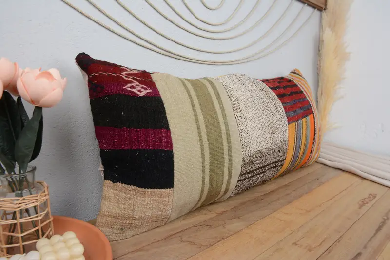 Cushion Cover, Interior Designer Pillow, Antique Pillows, Floor Pillow Cover, Kilim Pillow Cover, 16x36 Beige Pillow, Decorative Throw Pillow - 1