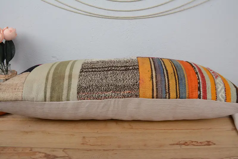 Cushion Cover, Interior Designer Pillow, Antique Pillows, Floor Pillow Cover, Kilim Pillow Cover, 16x36 Beige Pillow, Decorative Throw Pillow - 5