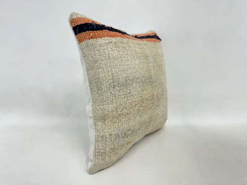 Kilim Rug Cushion, Pillow Case, Patio Cushion, 16x16 Beige Pillow, Boho Pillow Sham Cover, Vintage Kilim Pillow, Throw Kilim Pillow, Neutral Pillow - 3