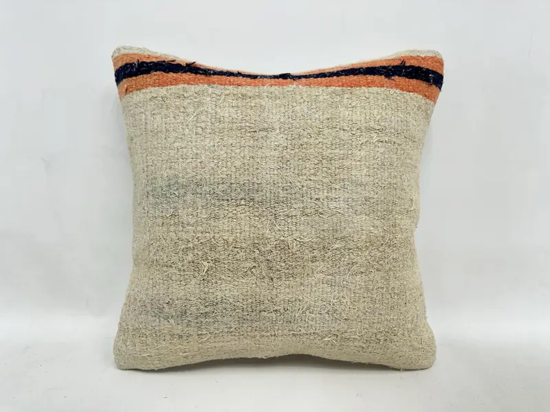 Kilim Rug Cushion, Pillow Case, Patio Cushion, 16x16 Beige Pillow, Boho Pillow Sham Cover, Vintage Kilim Pillow, Throw Kilim Pillow, Neutral Pillow - 1