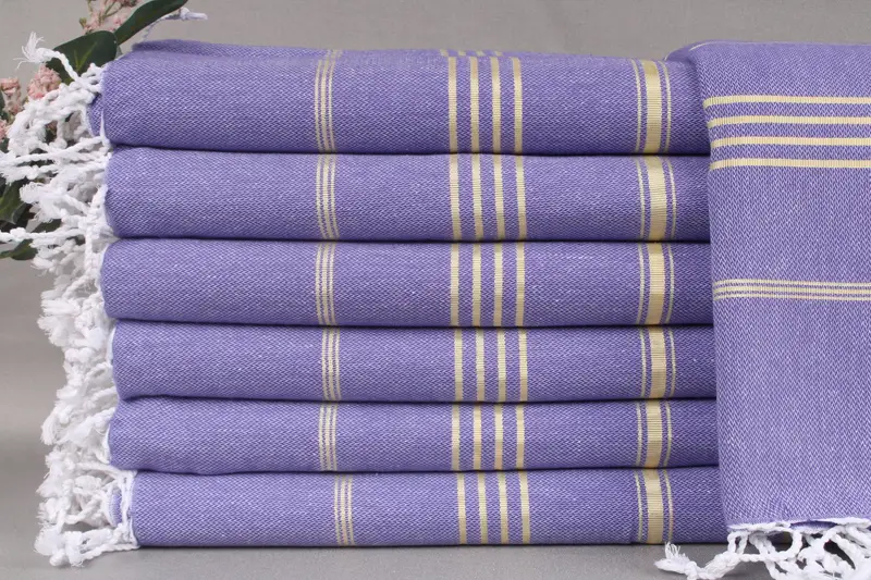 Embroidered Beach Towel Turkish Cotton Purple-Gold, 71x40 Inches