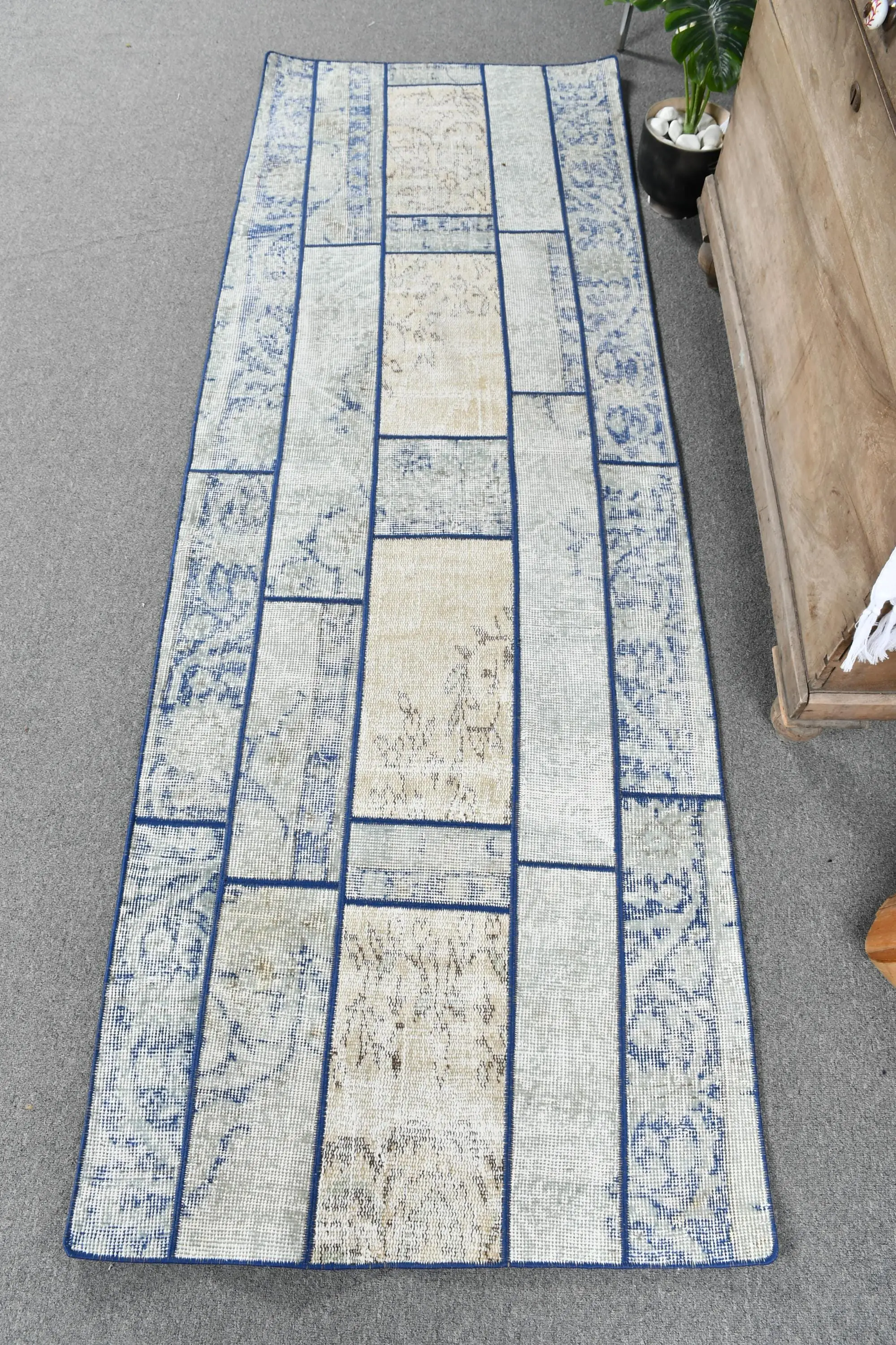Turkish Rug, Runner 2.5x7.4 ft Rug, Blue Camouflage Rug - 1