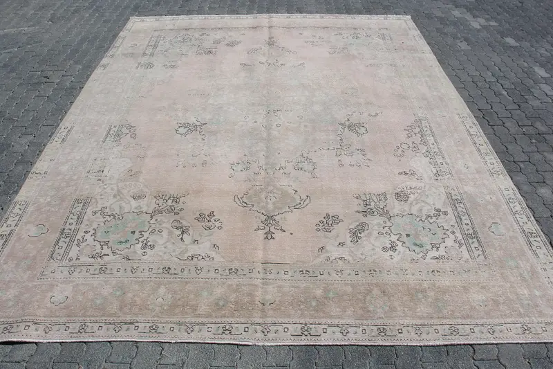 9.8x12.5 ft Vintage Halı, Türk Büyük Boy Halı, Gri Mavi Düz Halı - 1