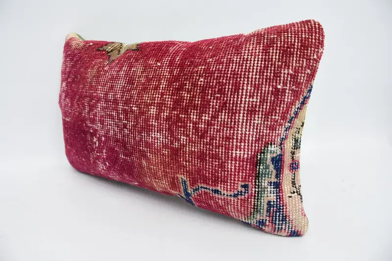 Pillow, Boho Pillow Sham Cover, Vintage Pillow, Bohemian Cushion Pillow Cover, 12x20 Red Cushion Cover, Kilim Cushion Sham - 4