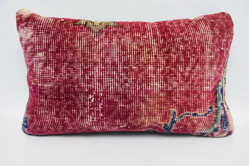 Pillow, Boho Pillow Sham Cover, Vintage Pillow, Bohemian Cushion Pillow Cover, 12x20 Red Cushion Cover, Kilim Cushion Sham - 1