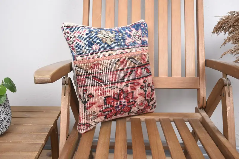 Designer Throw Pillow, Pillow for Couch, Antique Pillows, Kilim Cushion Sham, Bohemian Cushion Cushion Case, Pillow Sham, 14x14 Red Cushion Case - 2