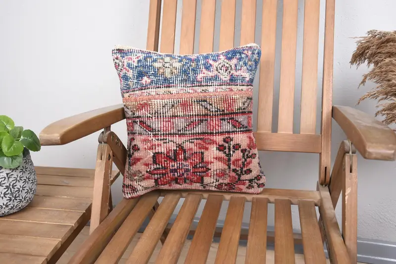 Designer Throw Pillow, Pillow for Couch, Antique Pillows, Kilim Cushion Sham, Bohemian Cushion Cushion Case, Pillow Sham, 14x14 Red Cushion Case - 1