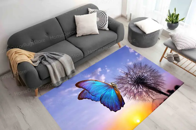 Eleganter bedruckter Teppich: Regenbogenschmetterling und Naturschönheit