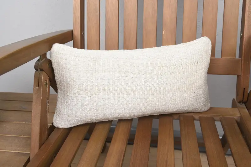 Vintage Wool Beige Pillow Sham, Antique Mini Lumbar 8x16 inch Euro Sham - 1