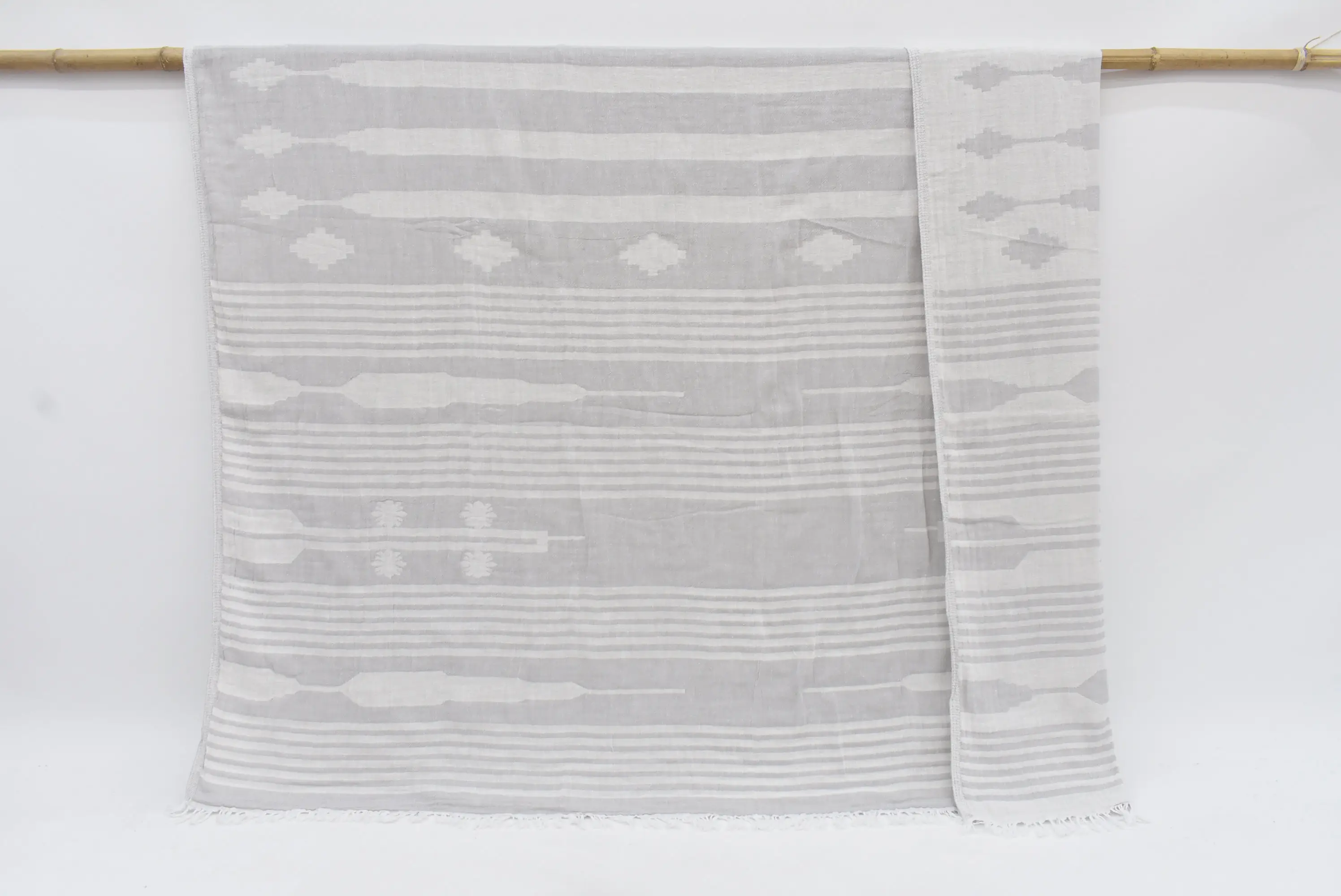 Turkish Personalized Gray Patterned Blanket, 83x60 Inches, Organic Cotton - 1