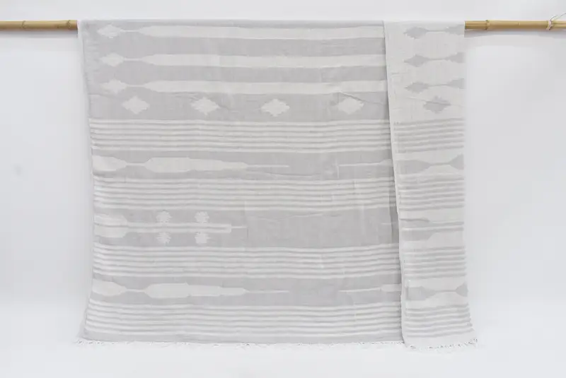 Turkish Personalized Gray Patterned Blanket, 83x60 Inches, Organic Cotton