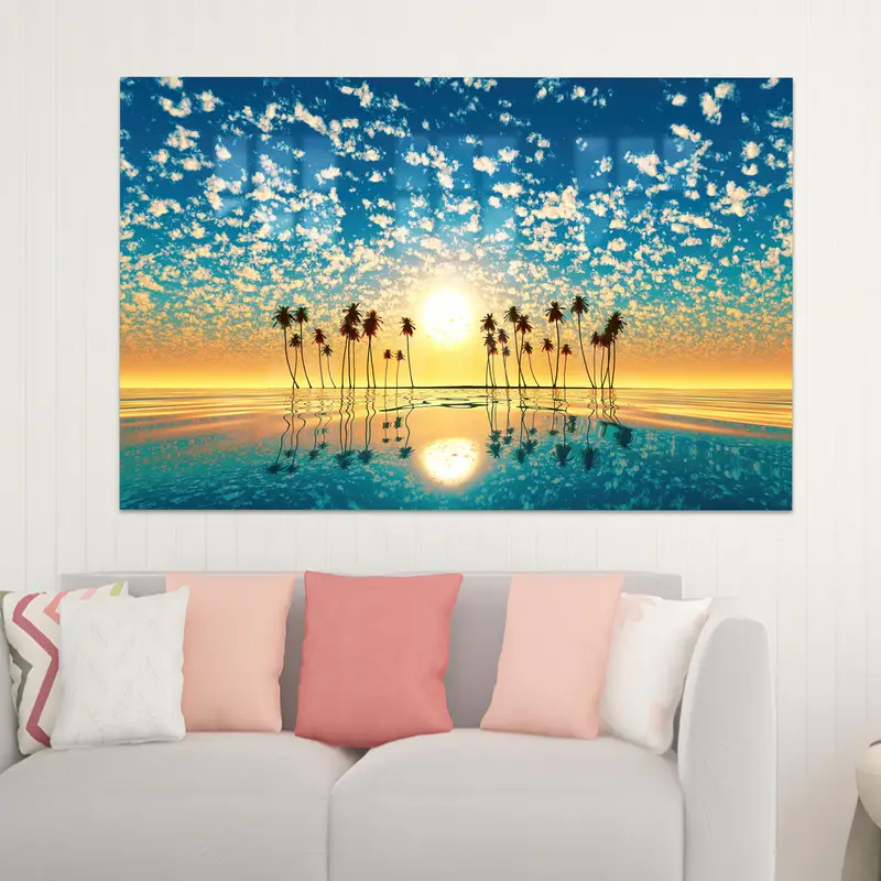 エレガントな海岸日の出プリント ガラス - トロピカル ビーチのテーマ