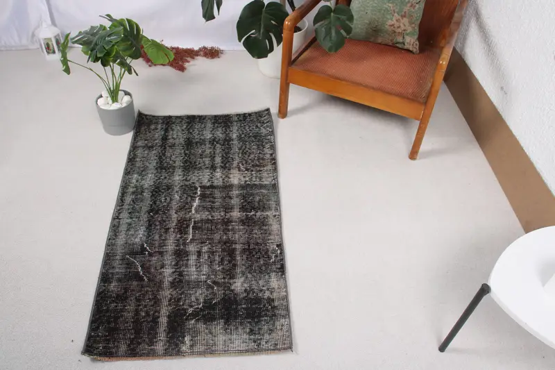 2.1x3.9 ft Türk Halısı, Vintage Küçük Halı, Siyah Gri Patchwork Halı - 1