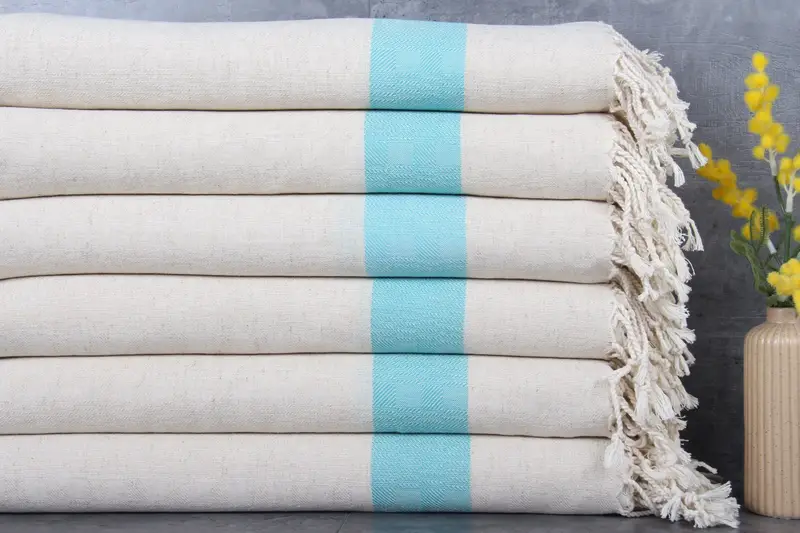 Bath Towel Turkish Cotton Turquoise Striped, 36x71 Inches