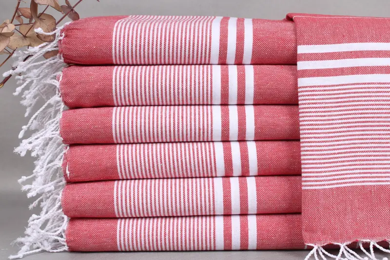 Turkish Tea Towels, Dish Towel, Red Washcloth, Striped Napkin, 24x40 Inches