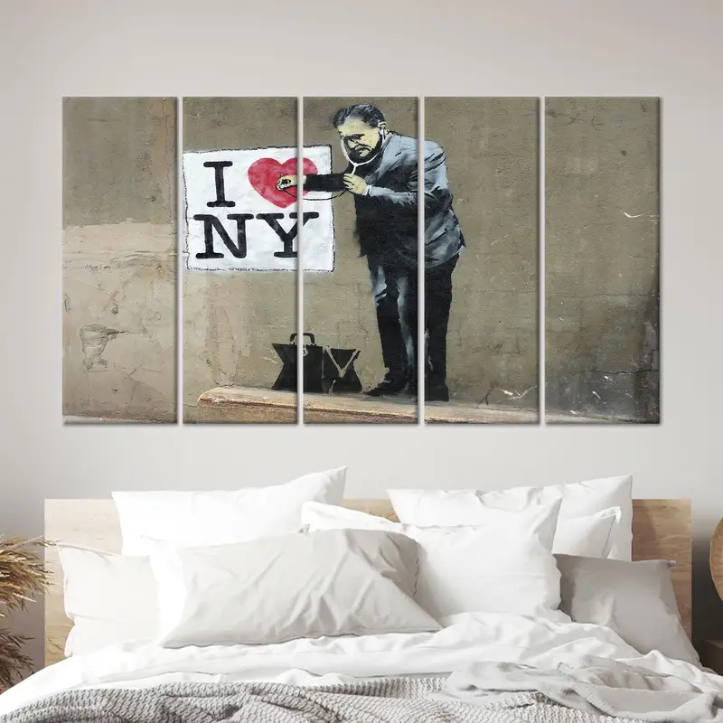 Banksy NY グラフィティ ハート キャンバス: アーバン アート、エレガントな装飾
