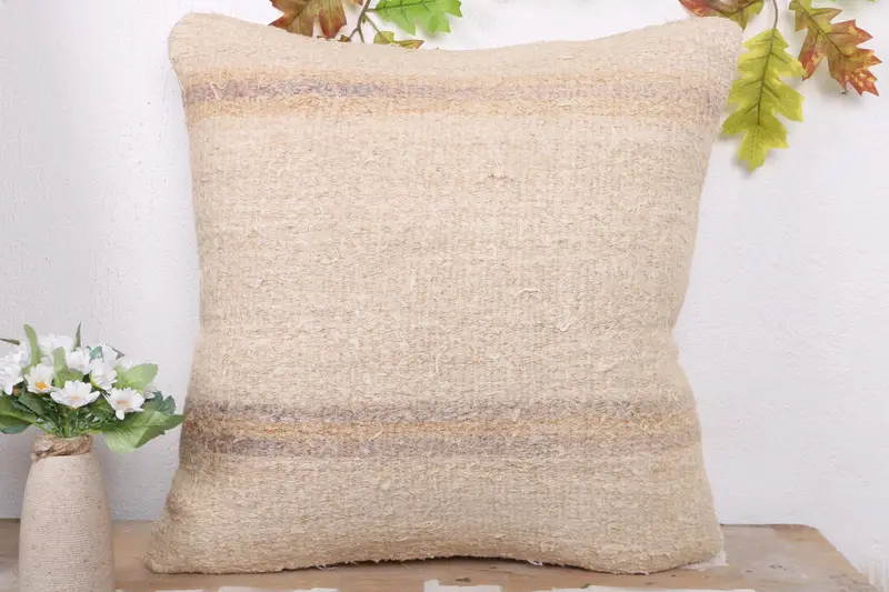 Boho Chic Cushion, Kilim Pillow, Cushion Cover, Vintage Kilim Throw Pillow, 20x20 Beige Cushion Cover, Throw Kilim Pillow - 2