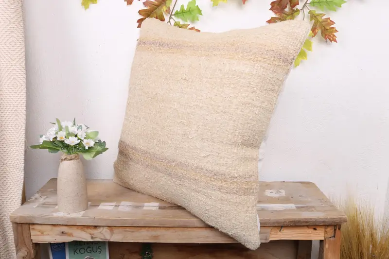 Boho Chic Cushion, Kilim Pillow, Cushion Cover, Vintage Kilim Throw Pillow, 20x20 Beige Cushion Cover, Throw Kilim Pillow - 4