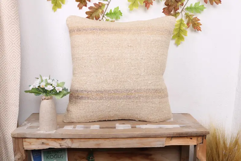 Boho Chic Cushion, Kilim Pillow, Cushion Cover, Vintage Kilim Throw Pillow, 20x20 Beige Cushion Cover, Throw Kilim Pillow - 1