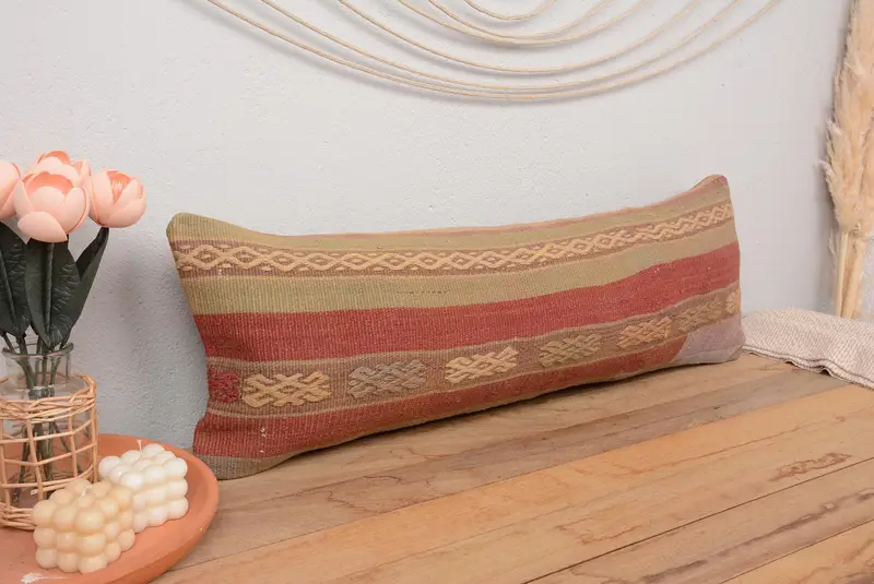 Antique Pillows, Southwestern Cushion Case, Bed Cushion, Pillow Sham, Authentic Pillow Sham, Kilim Pillow Cover, 12x36 Red Pillow Case, Kilim Pillow - 1