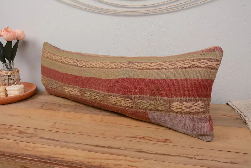 Antique Pillows, Southwestern Cushion Case, Bed Cushion, Pillow Sham, Authentic Pillow Sham, Kilim Pillow Cover, 12x36 Red Pillow Case, Kilim Pillow - 4
