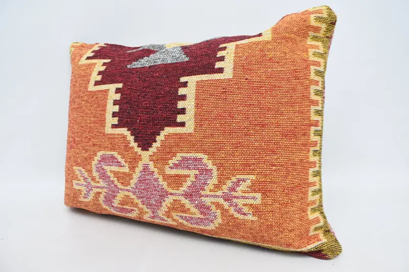 Kilim Pillow, Vintage Throw Pillow Cover, Chair Cushion, Pillow Cover, Throw Kilim Pillow, Boho Pillow Sham Cover, 20x28 Orange Cushion - 4